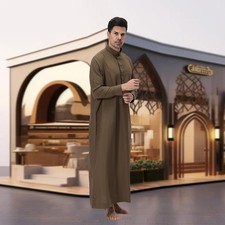 Saudi Muslim Long Loose Dishdasha Abaya Men Kaftan Robe Jubba Thoub Causal Arab