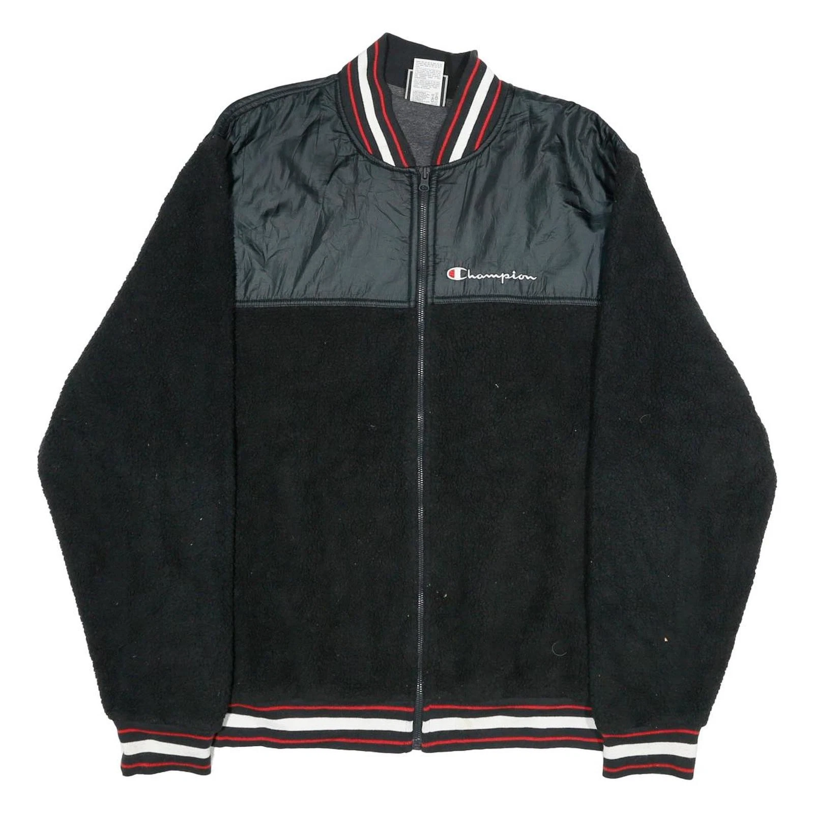CHAMPION Mens Black Zip Jacket XL Polyester Blend Varsity Style Logo