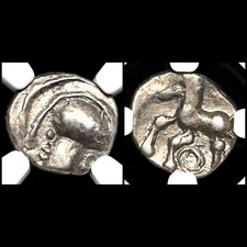 Ancient Celtic Silver Quinarius. GAUL, AEDUI. 1st Century BC. Roma/Horse. NGC VF