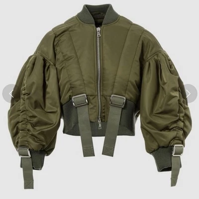 Simone Rocha Nylon Cropped Bomber Khaki Utility Romantic Style Size UK 8 Used - Image 1 of 4
