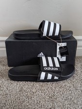 Size 6 Youth Adidas Adilette Comfort ADJK Black/White Slides Casual Sandals