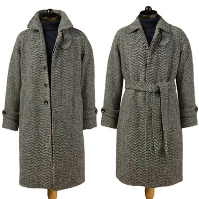 Fischgräte Herren Tweed Mantel Fashion Einreihig Wollmischung Freizeit Gürtel - Bild 1 von 4