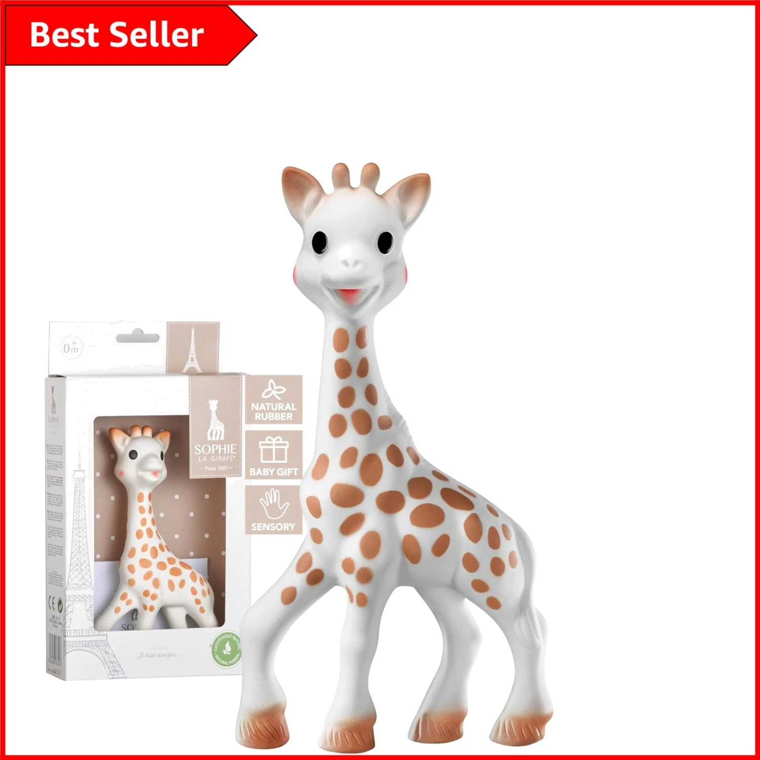Iconic Baby Teething Toy - 100% Natural Rubber Giraffe for Newborns (Gift Boxed)