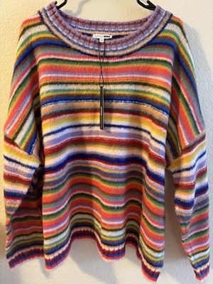 Fashion Nova NWT Sweater Women s 2X Plus Multicolor Rainbow Fuzzy Striped