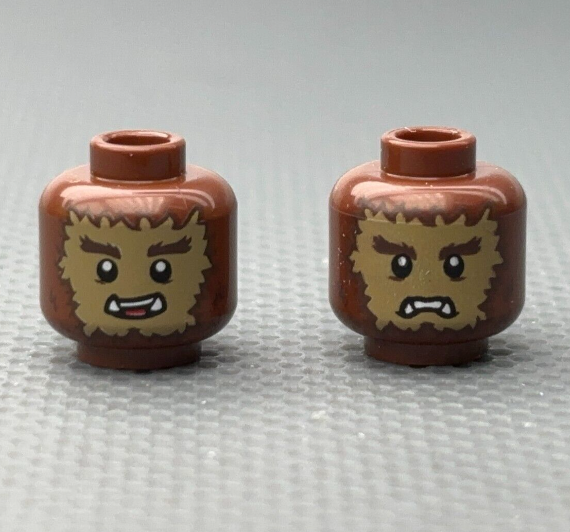 LEGO Minifigure Werewolf Head Bushy Eyebrows Brown Fur Dark Tan