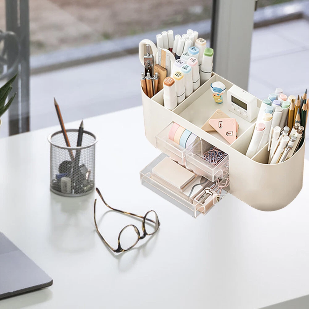 Office Durable Pen Holder Desk Organiser Adults Home With Compartments Drawers