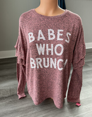 Babes Who Brunch Pink Ruffle Sleeve Top M NWT Xhilaration Soft