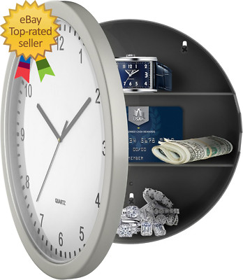 Clock Safe:10-Inch Battery-Operated Analog Clock with Hidden Wall Safe for Jewel