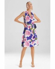 NWT Natori Garden Blossom Purple Floral Belted Dress L 368