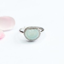 S925 Silver inlaid natural jadeite ring Ice Blue Water Ruyi Ring certificate