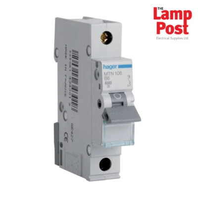 Hager MCB MTN106 6 Amp SP MCB Miniature Circuit Breaker 6A