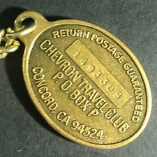 Vintage c1970's-80's Brass Chevron Travel Club Gas / Oil -- "If Found" Key Fob