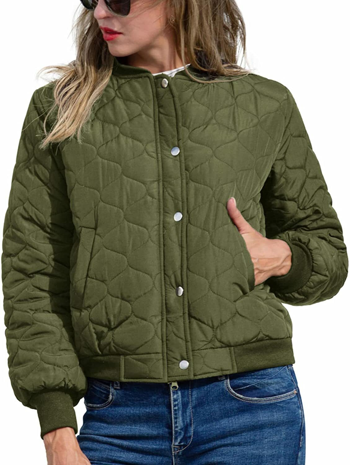 Women Quilted Jackets Lightweight Long Sleeve Zip Up Bomber Jacket with  Pockets | eBay