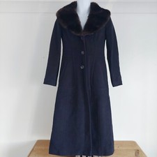 Laura Ashley Wool Coat Size 8 Fit & Flare Navy Faux Fur Collar Winter New Tags