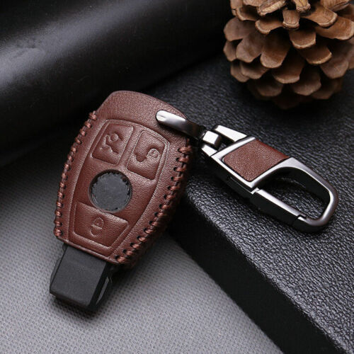 Leder Auto Fernbedienung 3 Tasten Schlüssel Etui Anhänger Halter Cover Kette für Mercedes Benz E - Bild 17 von 17