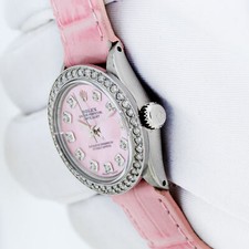 Rolex Lady DateJust 26mm Pink MOP Diamond Dial Stainless Steel Bezel Watch 6