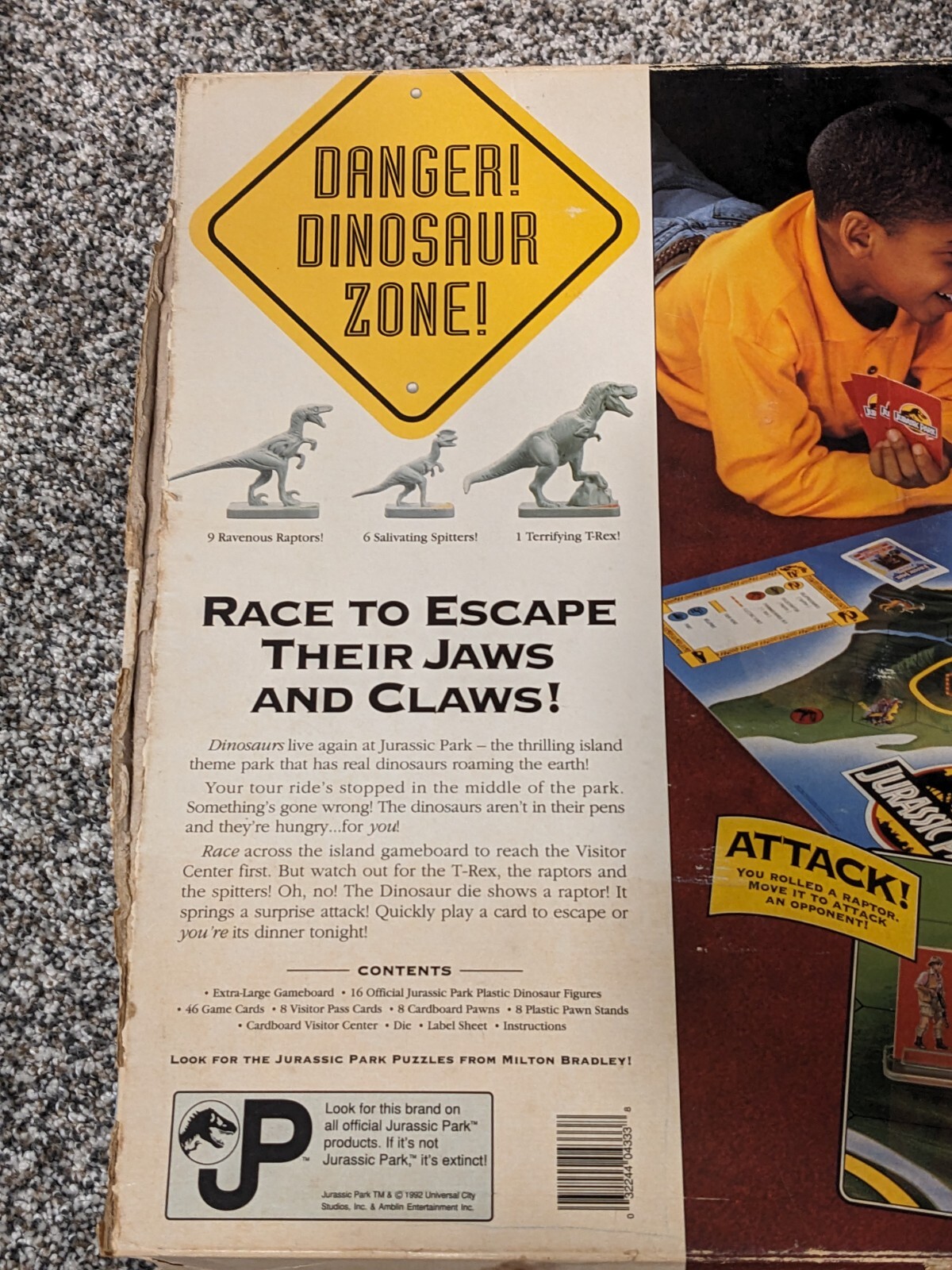 Jurassic Park Board Game Milton Bradley 1992 Dinosaur Character Pieces
