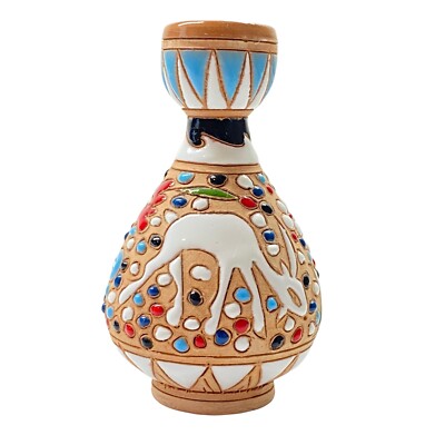 Greek Pottery Enamel Pitcher Deer Floral Vase Spathas Keramik Archagelos Rhodes
