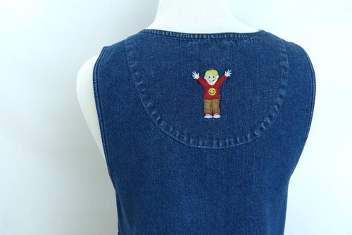 Bechamel Woman's Size M Embroidered Blue Denim Cotton Soccer Mom Long Dress - Picture 7 of 8
