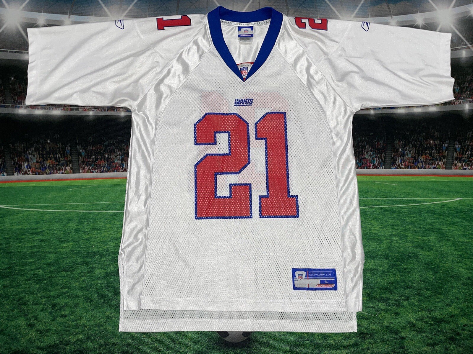 Tiki Barber #21 New York Giants Reebok Jersey Sz Large Preowned White