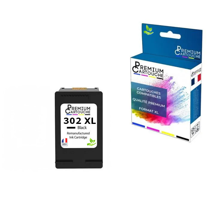 Cartouche HP 302 XL Noir fabriqué en France, encre compatible haute fidélité F6U