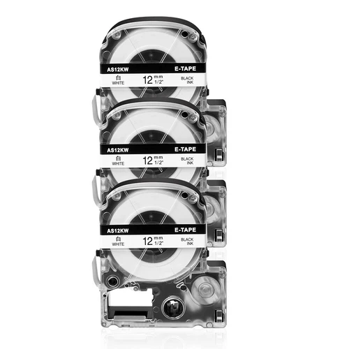 3x Étiquettes Cartouche Compatible pour Epson LK-4WBN Noir sur blanc 12mm Ruban