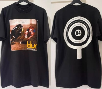 Blur Band Parklife 2 Sided Tour 94 Basic Black Reprint T shirt Classic Style