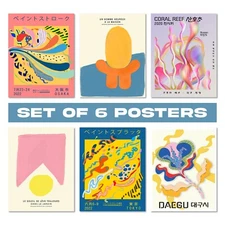 6 Contemporary Abstract Art Print Set - Asian & European Fusion for Gallery Wall