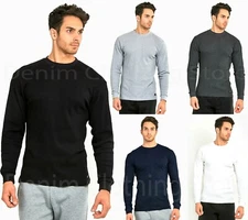 Mens Cotton THERMAL TOP Crew Neck Long Sleeve Shirts Underwear Waffle Color