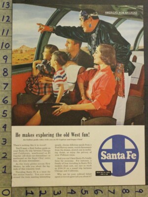 1955 SANTA FE RAILROAD TRAIN CAR NATIVE WESTERN INDIAN GUIDE TRAVEL AD 29595