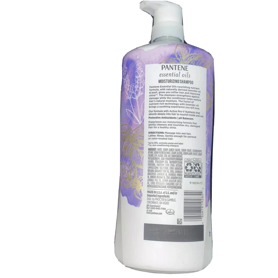 NEW Pantene Essential Oils Moisturizing Shampoo Lavender Oil & Basil, 38.2 fl oz - Image 2 of 4