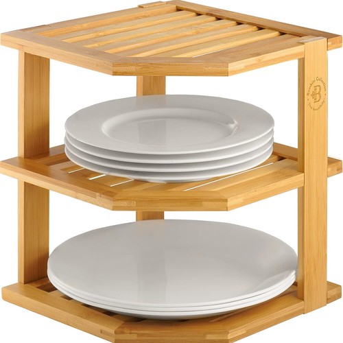 Organizer Shelf - Bamboo Corner Rack for Kitchen Counter,
