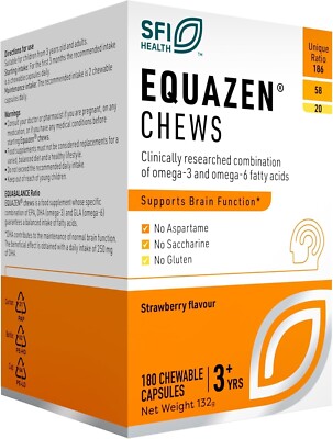 Equazen Eye Q Kinder Kaubar 180 Erdbeer Kapseln - Omega-3 & Omega-6 für Gehirnfu