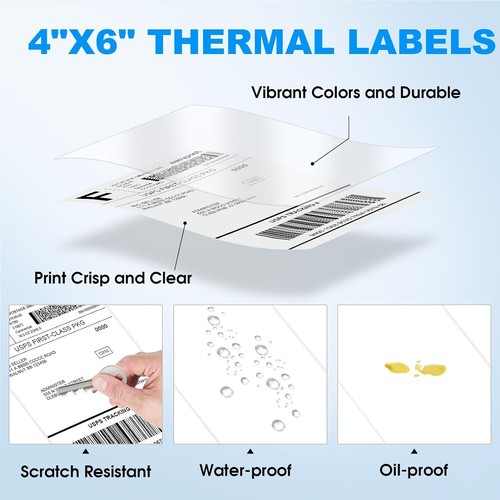 1000 4" x 6" Fanfold Direct Thermal Shipping Labels for Zebra & Rollo Printers - Picture 6 of 22