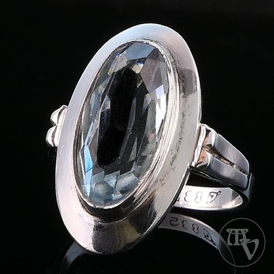 Art Déco ~1930 Damenring mit blauem Glasstein 835er Silber Gr 54 / 17,2mm Laurin