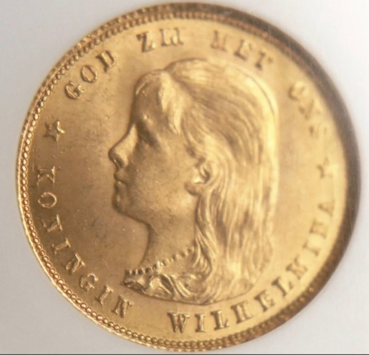 1897 Netherlands Gold 10 Gulden NGC MS65 Wilhelmina Historic Coin