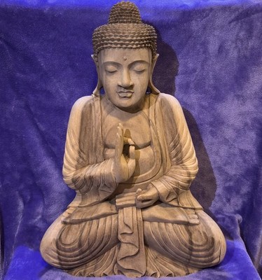 20  Hand-Carved Wooden Buddha Statue Suar Wood Seated Meditation Pose