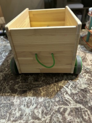 Kids' Room Organizer: Wooden Toy Wagon with Green Wheels