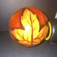 Glass Decorative Ball Sphere with Leaf Theme, Orange Yellow Brown