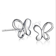 Solid 925 Sterling Silver Tarnish-Resist 8mm Open Butterfly Stud Earrings Z1026