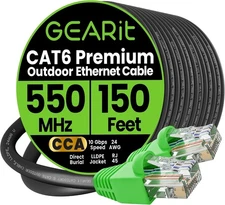 GearIT Cat6 Outdoor Ethernet Cable (150 Feet) CCA Copper Clad