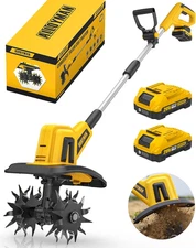 20V Cordless Tiller Cultivator, 360RPM Electric Garden Tiller, with 2 * 2.0Ah Ba