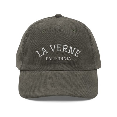 La Verne California Corduroy Cap   Vintage Embroidered Hat