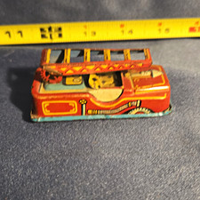 Vintage Tin Fire Truck Toy Vehicle w/ Ladder, Made in Japan, Age 4-11