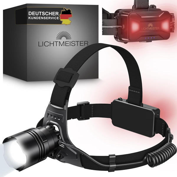 Lichtmeister® Stirnlampe Mit RüCklicht (2500 Lumen, 8000 Mah Akku) - Stirnlampe-image