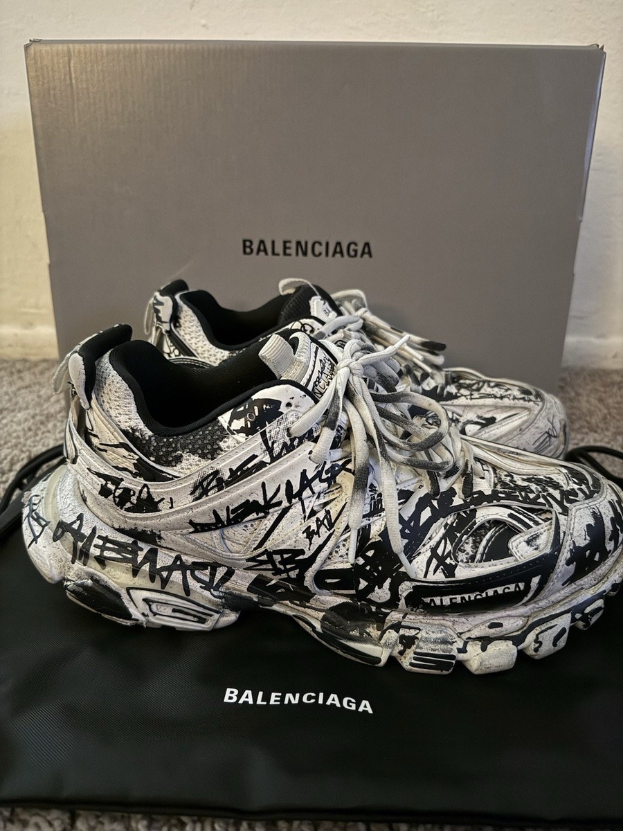 Mens BALENCIAGA 'Graffiti Print Track Sneakers' In White (Size 41