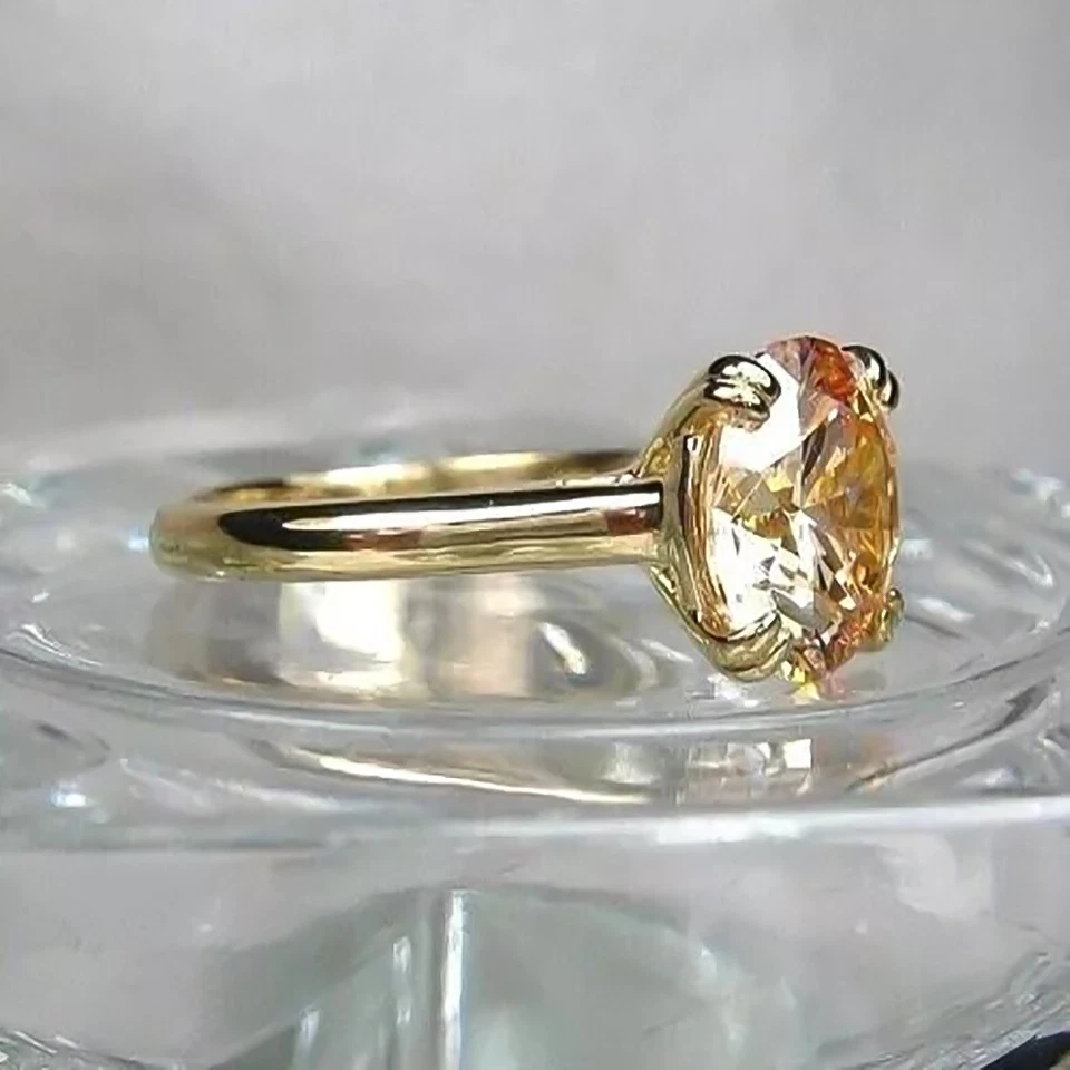 Anillo solitario de diamantes tratados con champán de 3,45 quilates en plata 925 certificada Foto 2 de 4