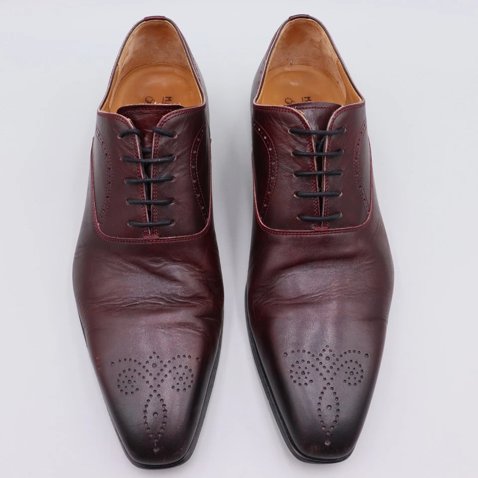 Magnanni Saks Fifth Avenue Sz 10.5M Burgundy Leather Wingtip Oxford Dress Shoes - Image 2 of 4