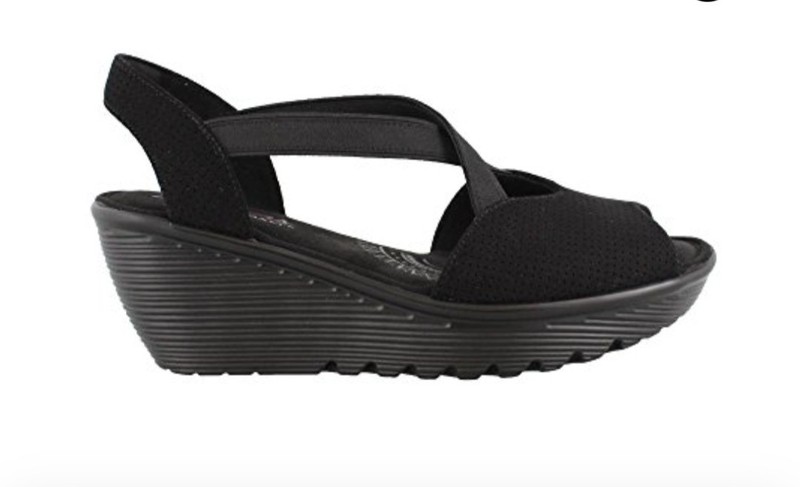 SKECHERS SANDALS 9 BLACK PARALLEL PIAZZA WEDGE SLINGBACK SHOES OPEN TOE STRETCH