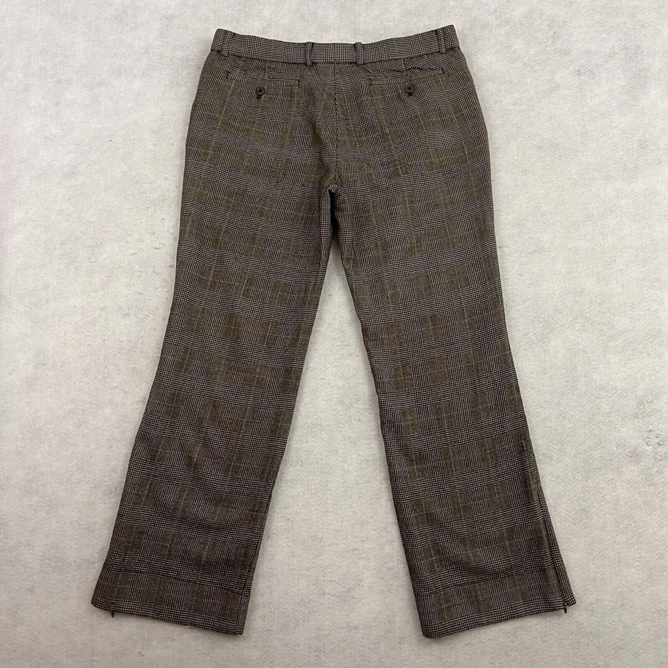 Juicy Couture Pants Womens Size 34 Brown Plaid Wool Tweed Wide Leg Side Zip Hem - Image 4 of 4